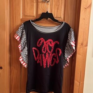 Black and Red Women's Top with Zebra Print Sleeves